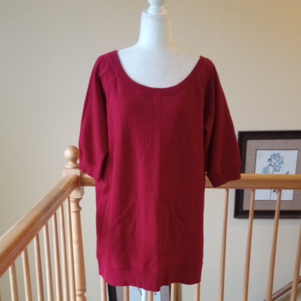 Norma Kamali Rich Deep Red Cotton Blend Crew Neck Top